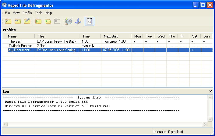 Rapid File Defragmentor: Main window