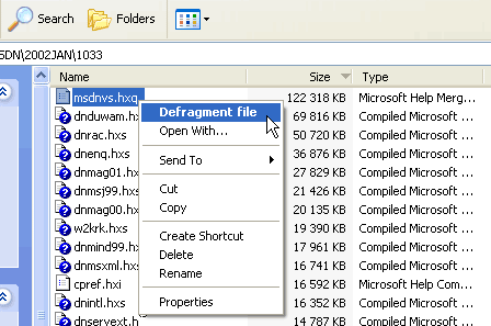 Rapid File Defragmentor: Контекстное меню