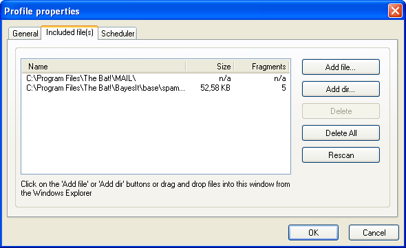 Rapid File Defragmentor: Profile Window